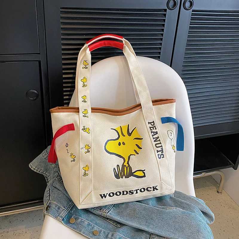 Cartoon Large Capacity Canvas Bag Student Handbag Shoulder Bag Cute Print Tote Bag W250911