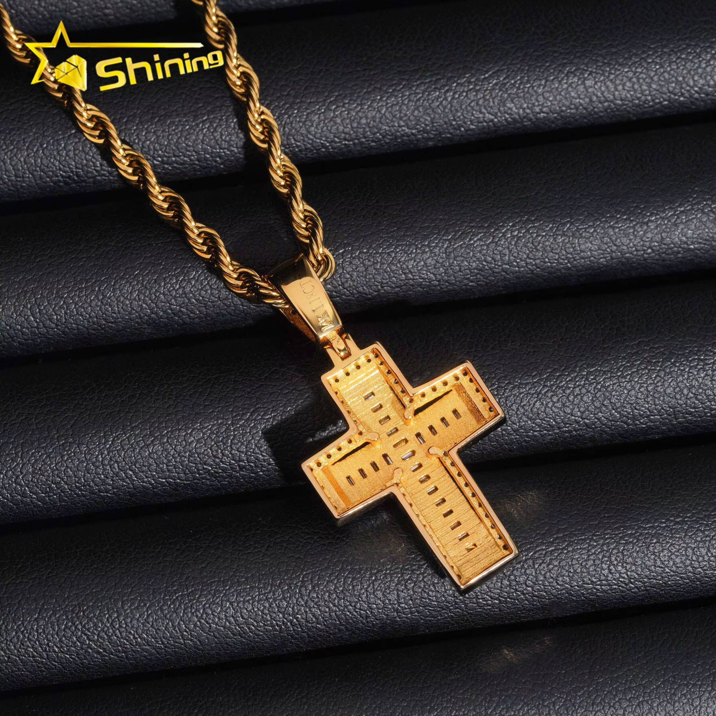 New Design Pass Diamond Tester Fashion Hip Hop Pendant Jewelry 925 Silver VVS Baguette Moissanite Diamond Cross Pendant Necklace
