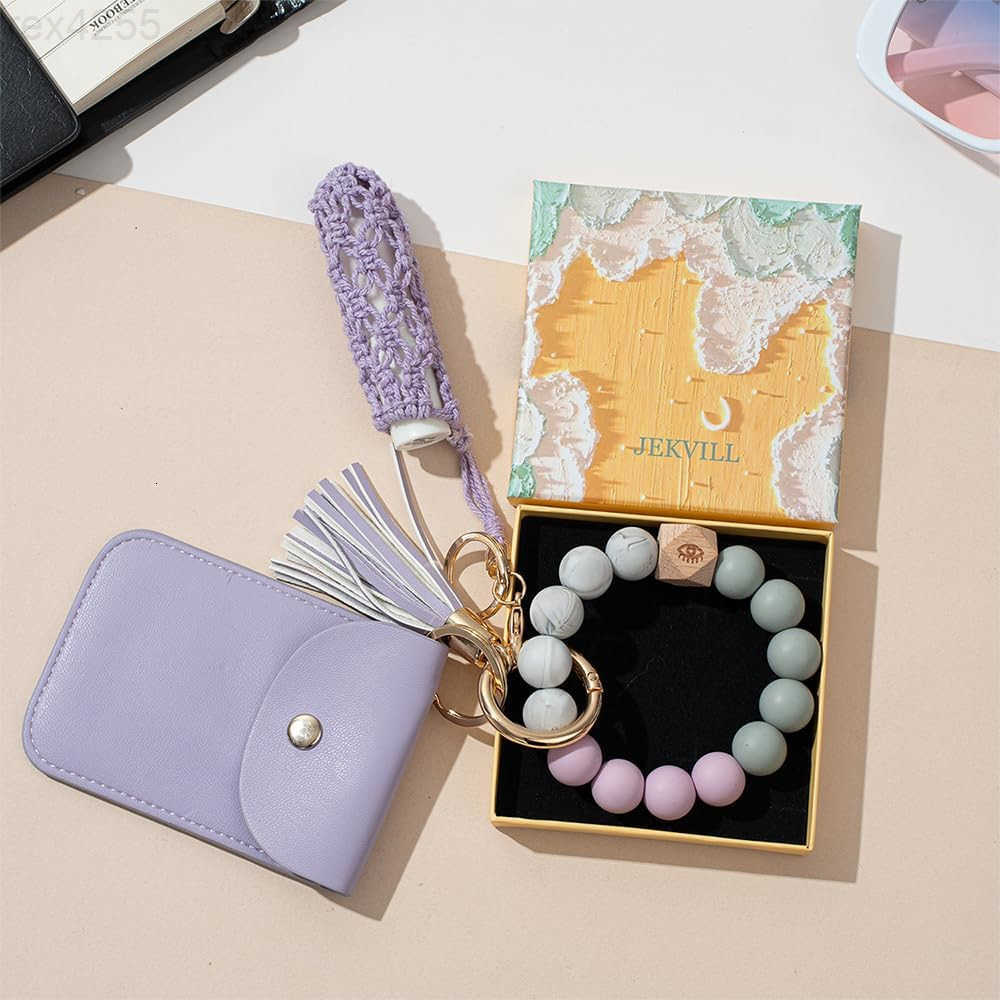 wallet Keychain for Women Lipstick Chapstick Keychain Beaded Bracelet Key Ring Women Coin PocketW250911