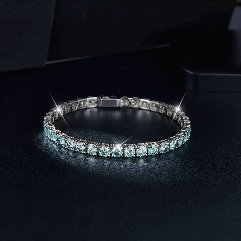 4mm Blue Classic Sier Women Tennis Chain Moissanite Jewelry Bracelet