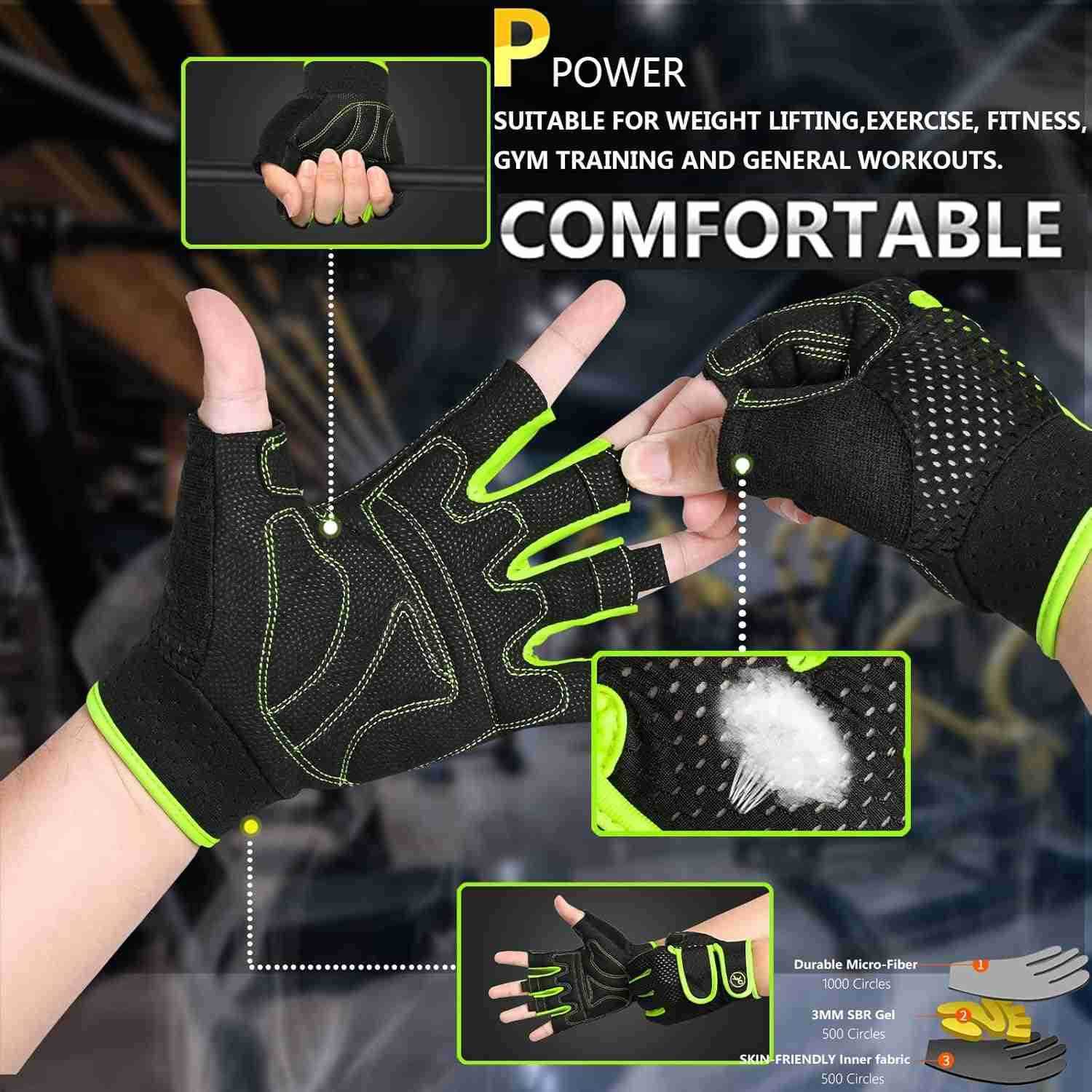 Workout Gloves Padded Weight Lifting Gloves for MenWomen 3MM Gel Fingerless Grip Gym Gloves Fitness Gloves for ExerciseHangingWeightlifting Cycling Pu