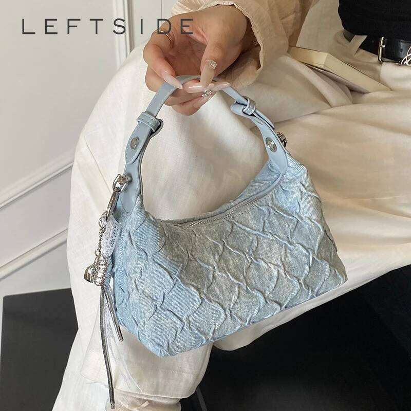 LEFTSIDE Small Denim Solid Color Hobo Crossbody Bags For Women 2025 Y2k Ladies Shoulder Bag Females Handbags And Purses