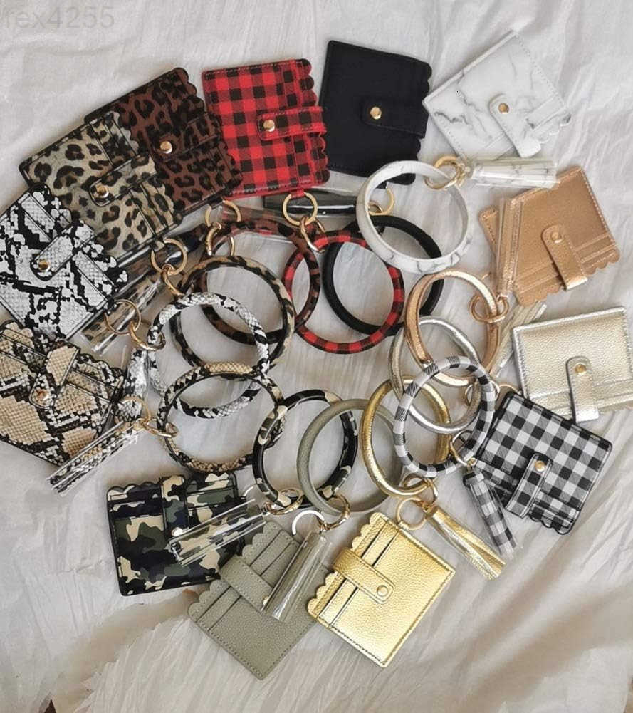 Multifunctional Bangle Key Ring Card Holder PU Leather Round Keychain With Matching Wristlet Wallet For Women GirlsW250911