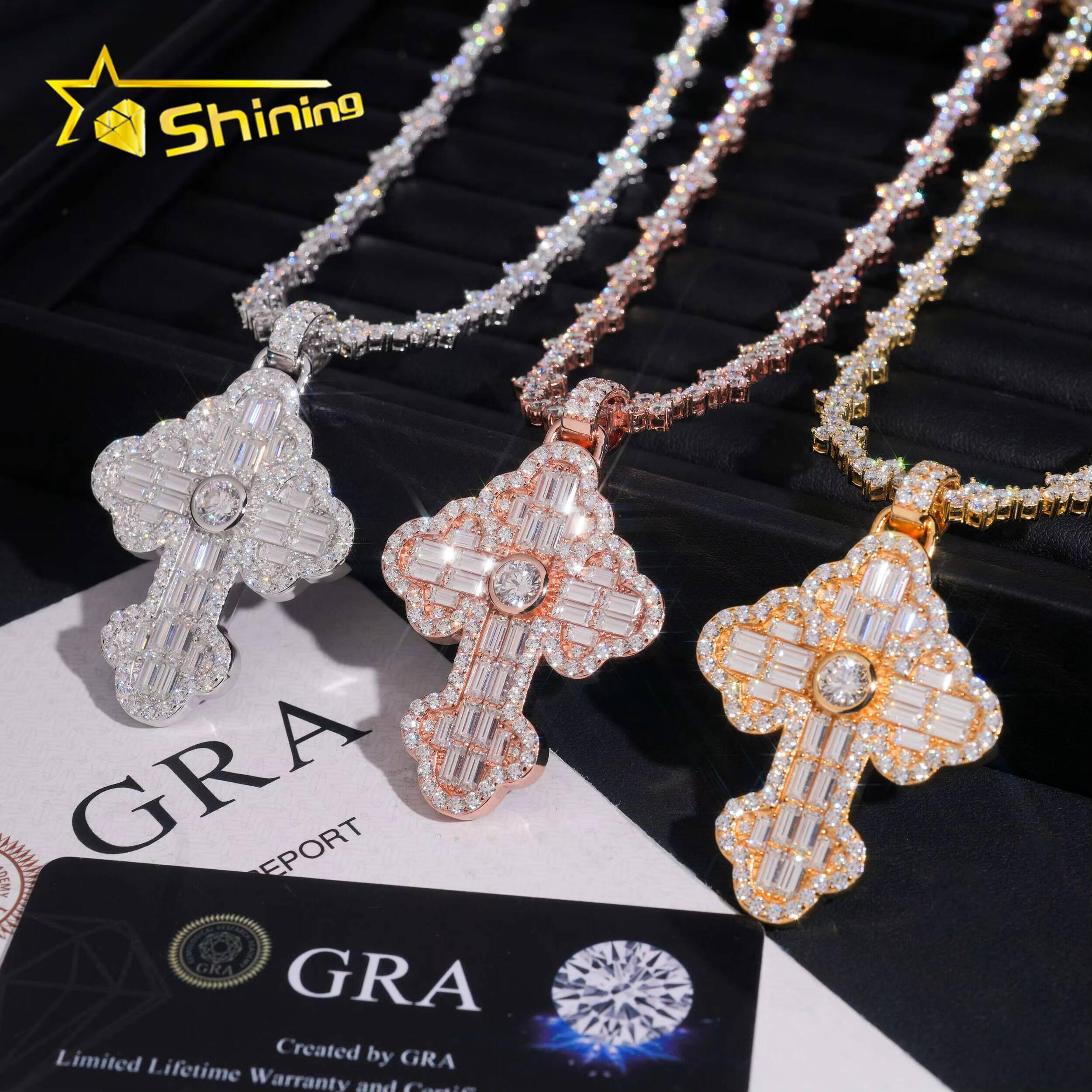 New Design Mossanite Cross Pendant 925 Sterling Silver VVS Moissanite Pendant Iced Out Diamond Charm Pendant Fine Jewelry