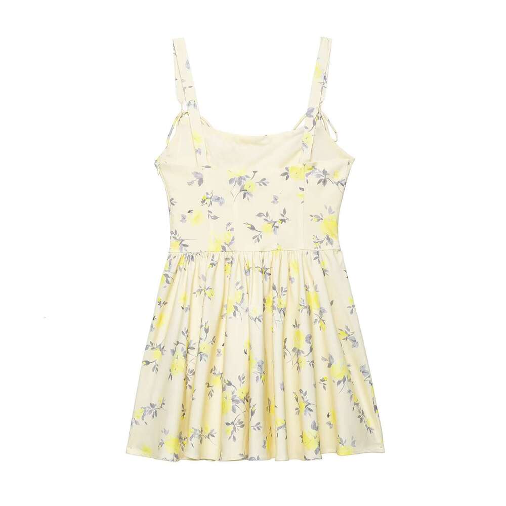 DHEssentials Z Summer 2025 New Women's Fashion French Sweet Floral Pattern Poplin Strap Short Dress