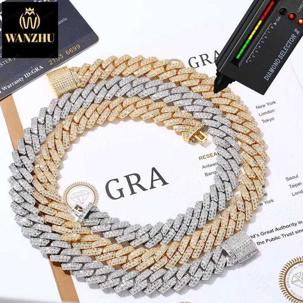 High Quality 925 Sterling Silver Cubana Hop Jewelry 6 to 15mm Width VVS Moissanite Iced Cuban Link Chain for Men Necklaces