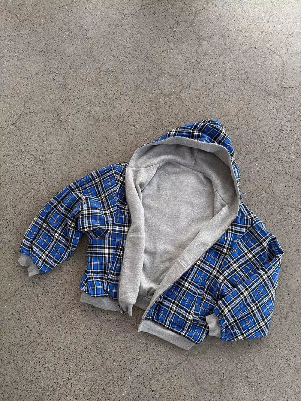 Blue DoubleSided Simple Style Wearable Gray Sweatshirt Plaid Inside Gothic Jacket Men And Women Streetwear 250911