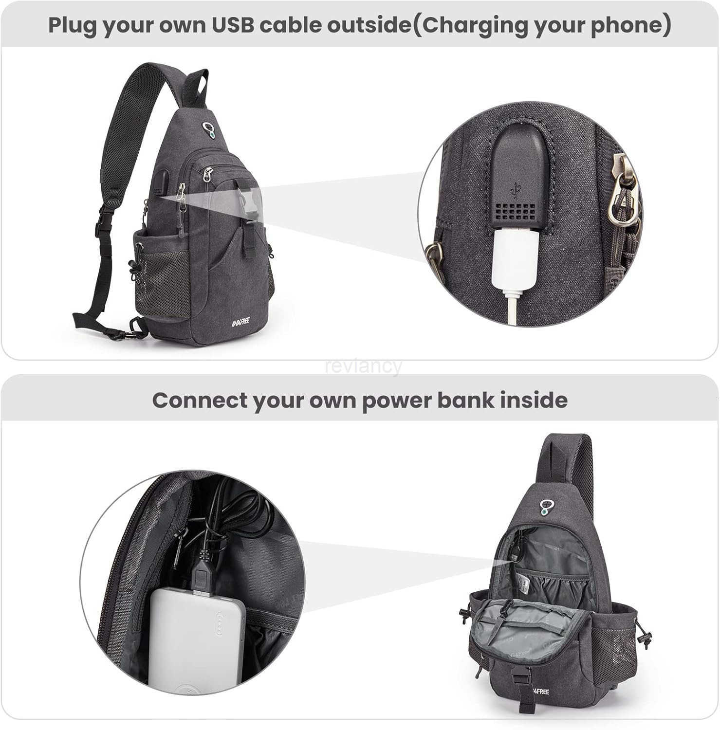 Canvas Sling Bag Crossbody Backpack with USB Charging Port RFID Blocking Hiking Daypack Chest Bag for Women MenW250911