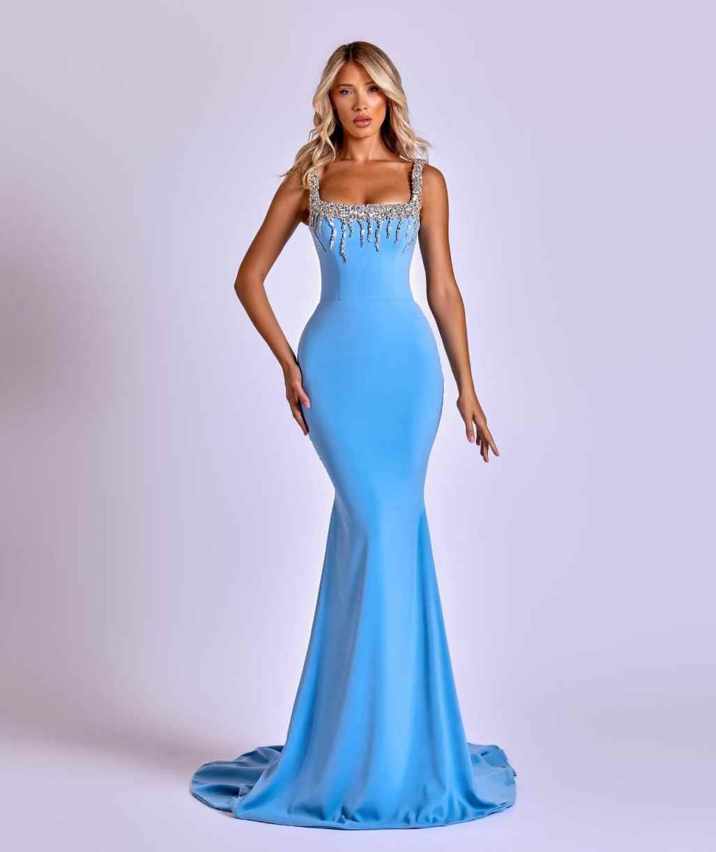 New Evening Dress Boat-Neck Mermaid Prom Gowns Shine Beads Satin Applique Prom Dress Sequined Robes De Mariee Size Customized vestido de novia L252083
