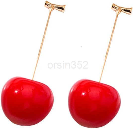 3D Red Cherry Drop Earrings Cute Fruit Gold Dangle Earrings Charm Jewelry Gift Earrings for WomenW250911