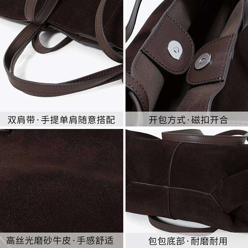 Genuine Leather - Frosted Top Layer Cowhide Niche Design Shoulder Large Capacity Commuter Tote Wing Bag