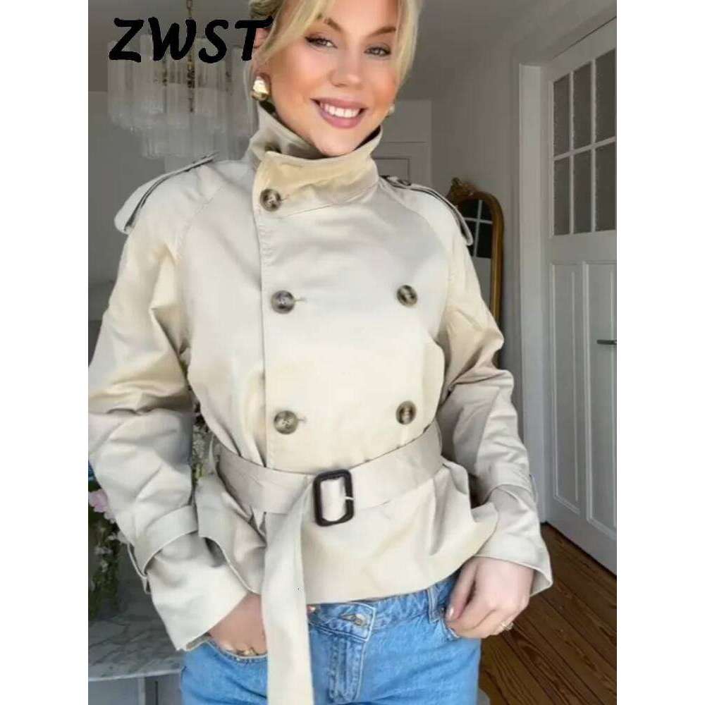 Fashion Flared Sleeve Women Coat Elegant Stand Collar Single Breasted Long Sleeved Female Jacket 2025 Autumn Commuter Lady Coats