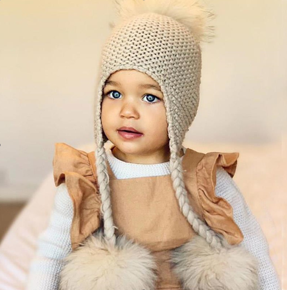 Knitted Baby Hat with Three Real Fur Pompom Children Beanie Boy Girl Natural Raccoon Fur Ball Kids Cap Cute Real Fur Pom Hat 241211