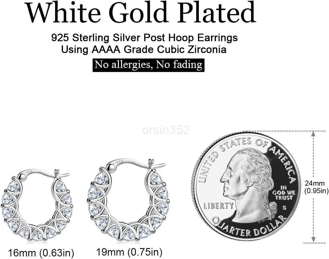 Silver Cubic Zirconia Hoop Earrings and 14k Gold Earrings Hypoallergenic Diamond Huggies Earrings for WomenW250911