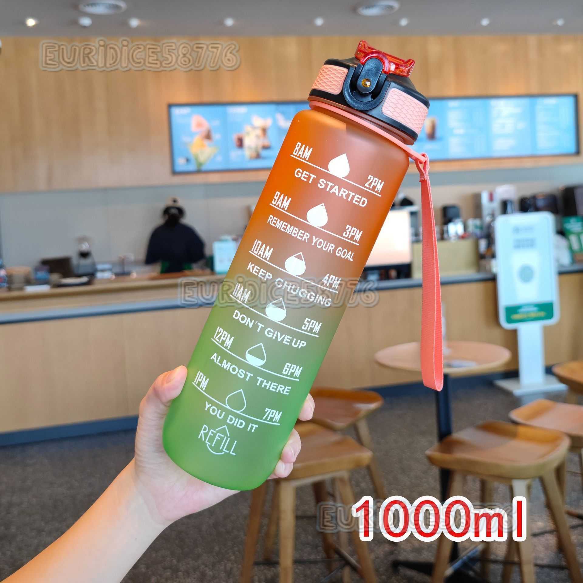 New Gradient Style Portable Strap Duckbill Straw Water Cup Adult Plastic Water Cup Solid Color 1000ml H250911