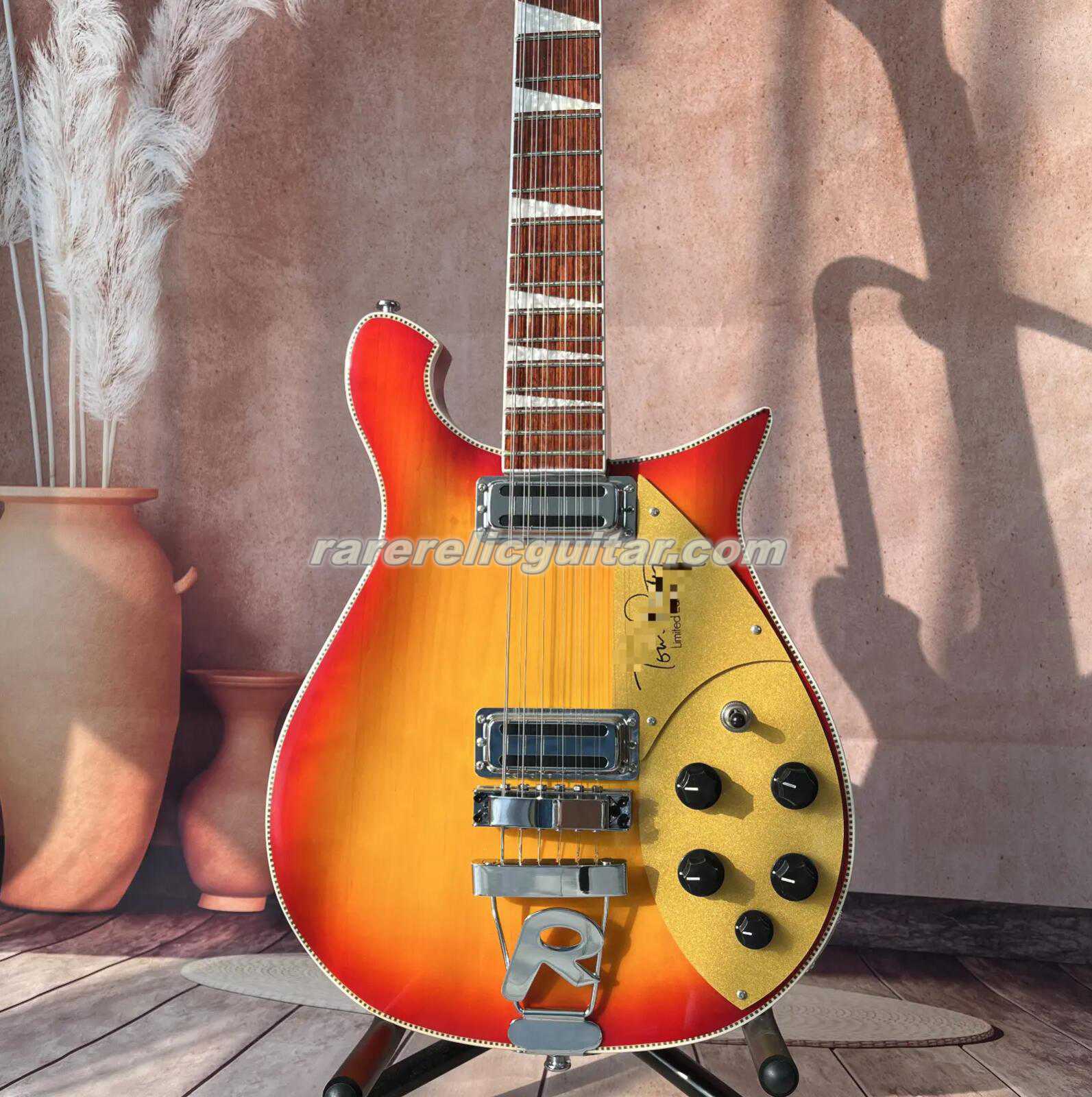 660 12 Strings Electric Guitar with Cherry Sunburst Color Basswood Body, Rosewood Fingerboard and Through Tailpiece