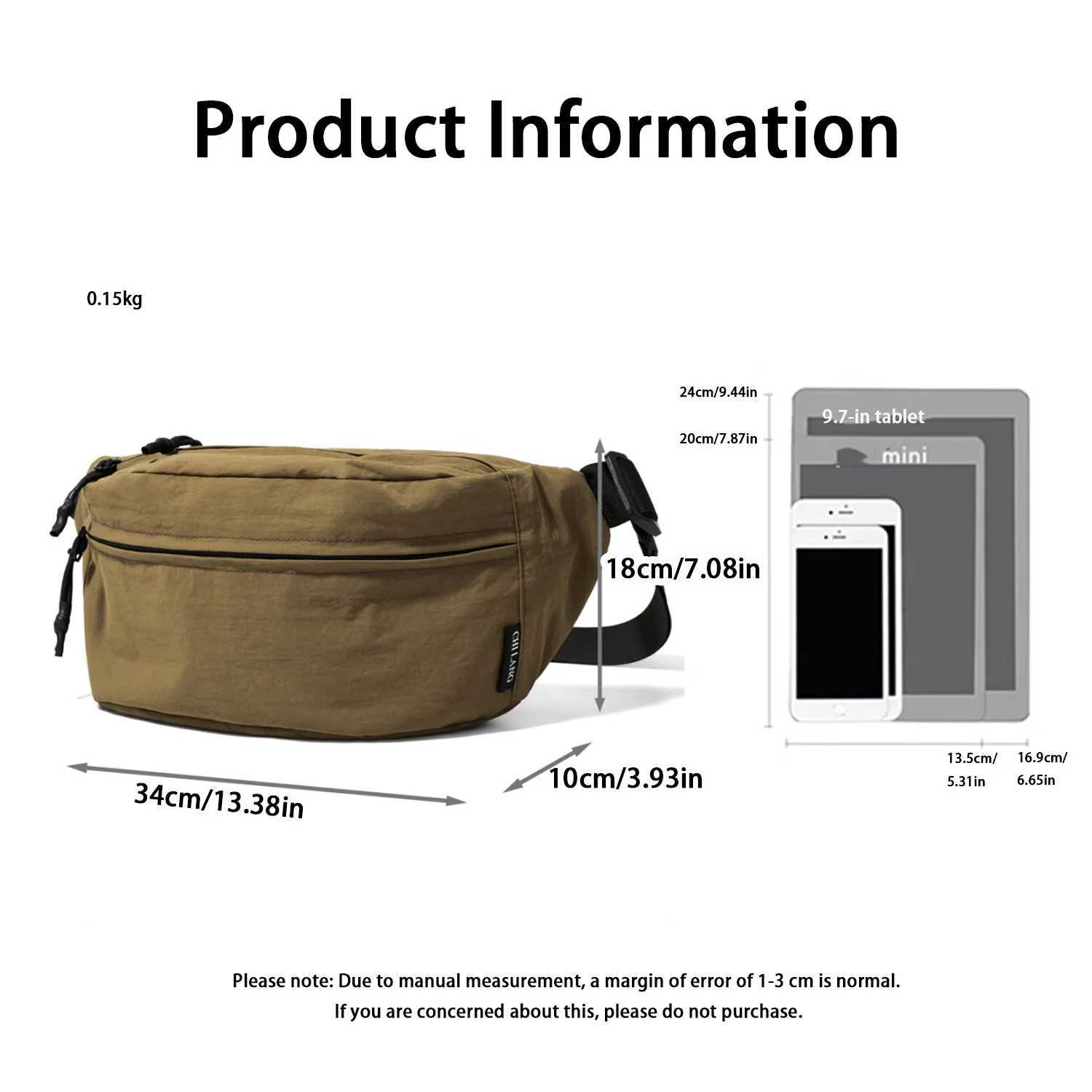Womens BigCapacity Casual Chest Bag Mens Durable Biker Waist Bag Nylon Simple Unisex Crossbody Bag Z250911