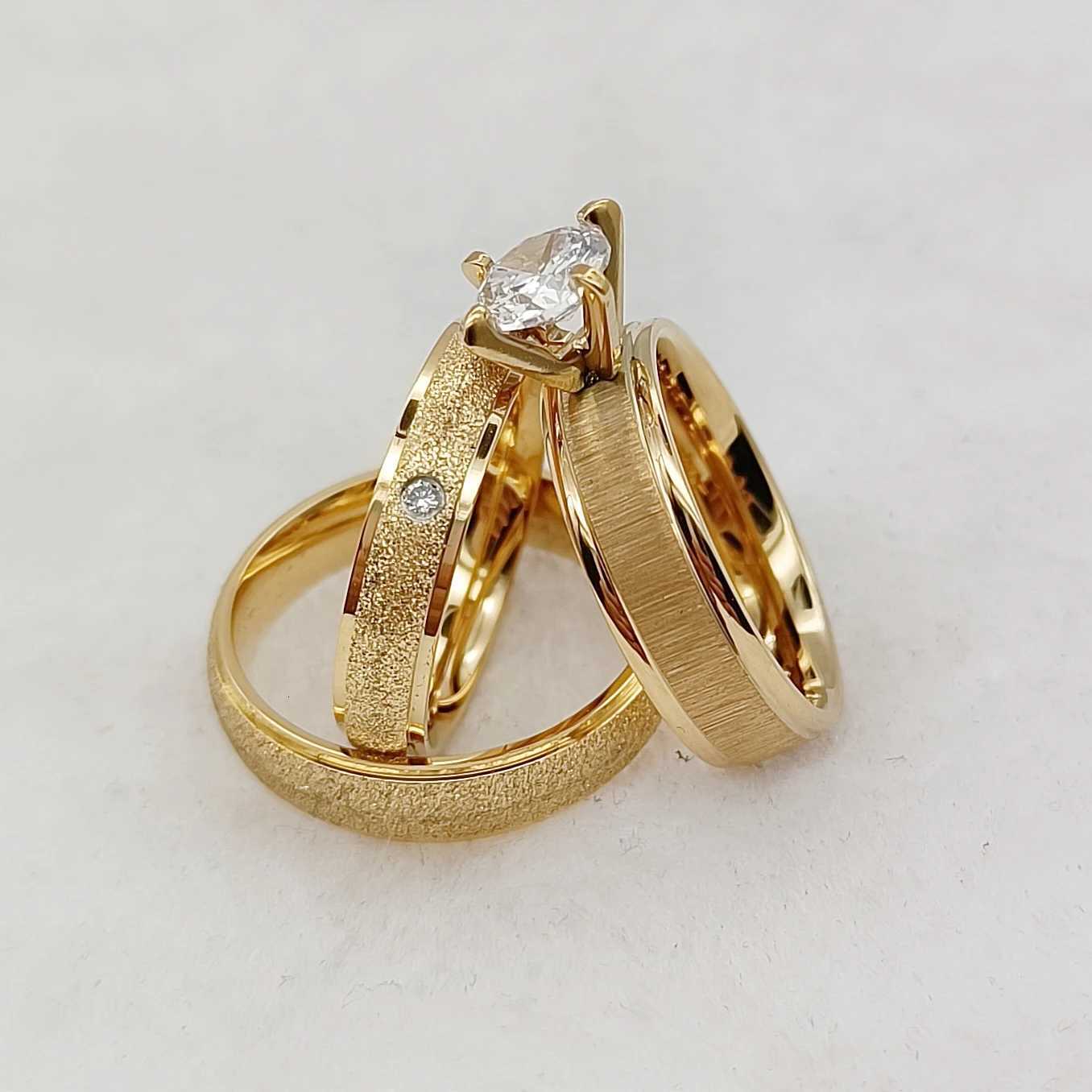 Brilliant Sparkling Cubic Zirconia Bridal Sets Promise Couple Wedding Engagement Rings For Men Women Titanium Love Bands Jewelry W250911