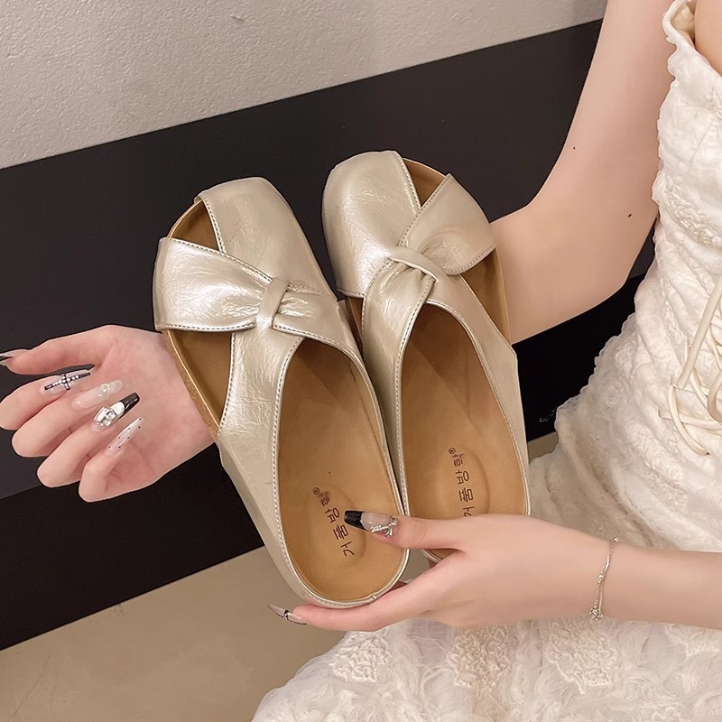 Autumn new designer women's shoes women's closed mule Korean style round headed flat bottomed butterfly comfortable outdoor women's sli