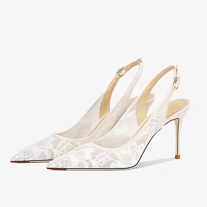Free shipping Designer Dress Shoes Black lace fashionable sandals for women with slim heels pointed toe temperament high heels