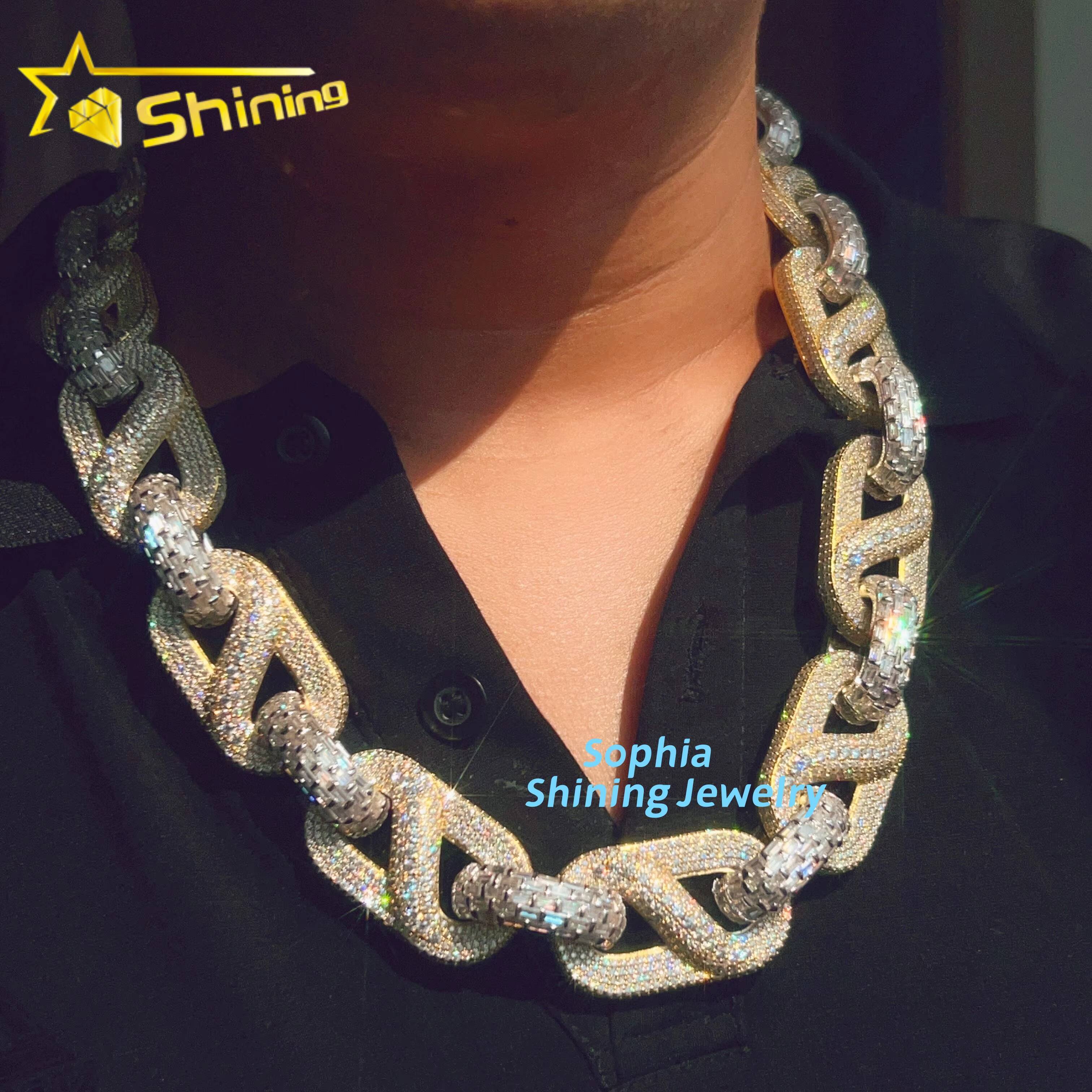 Luxury Fashion Design Vvs Moissanite Diamond Hip Hop Buss Down Rapper Jewelry baguette Cut Silver Cuban Link Chain GRA Certified