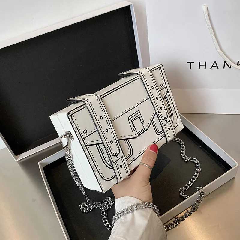 Black and White Box Design Women Casual Purses and Handbags Fashion Clutch Bag Shoulder Chain Bag 2023 Crossbody Bag Pu Leather W250911