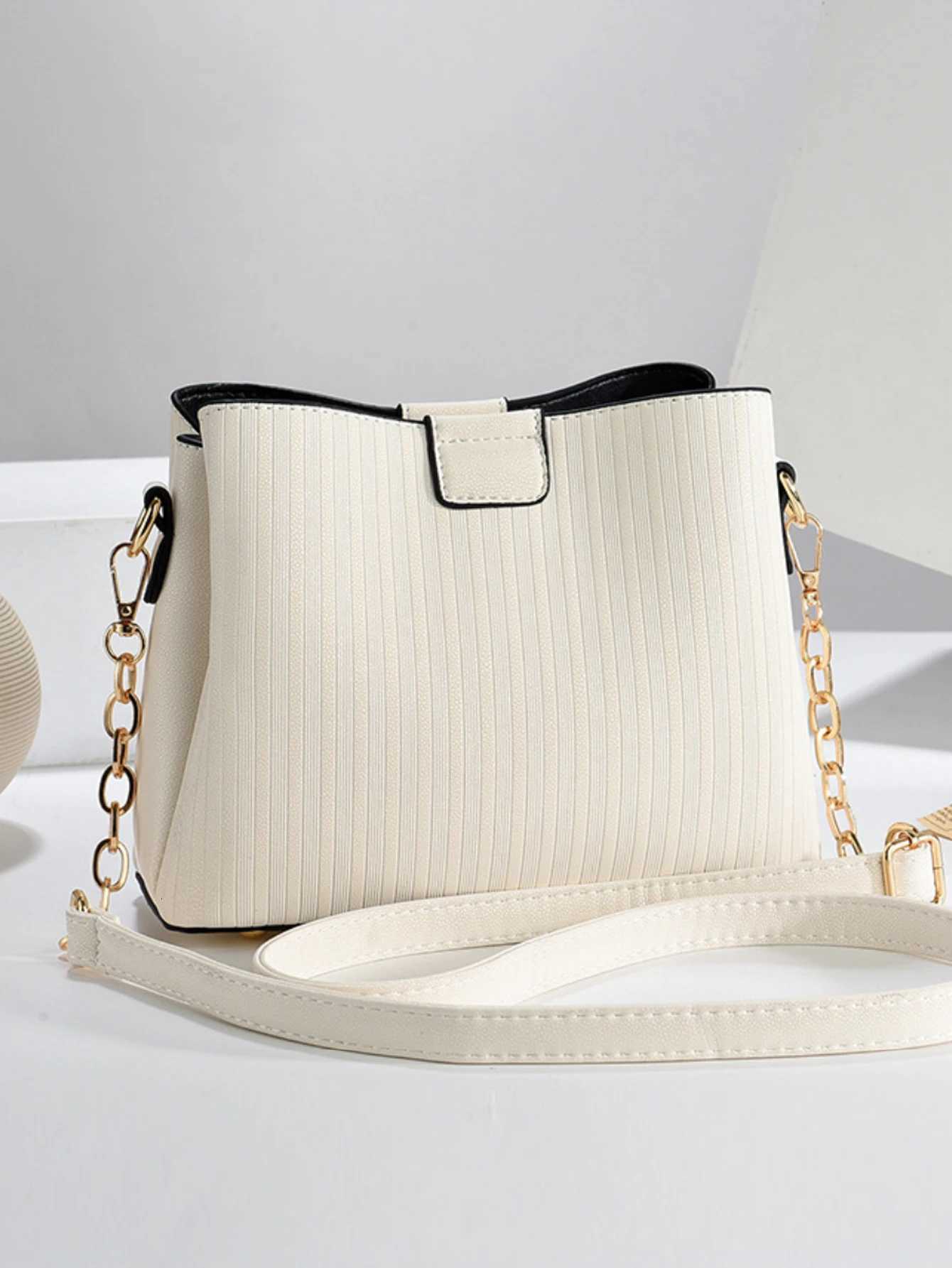 Fashion bucket bag simple style PU leather handbag large capacity solid color womens crossbody bag Z250911