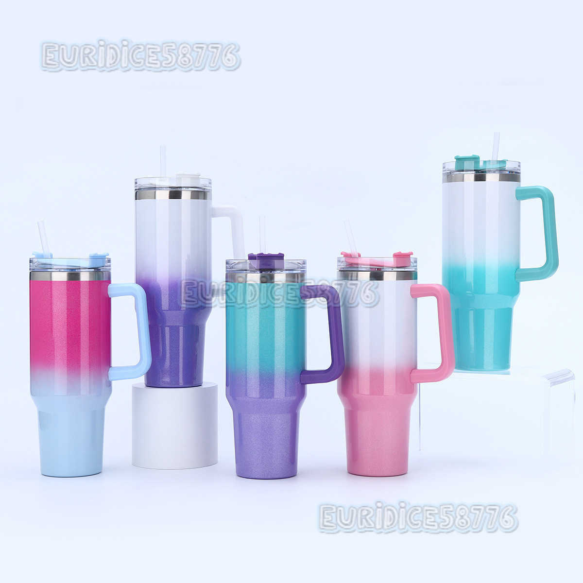 40oz Gradient Straw Ice Cup 304 Stainless Steel Insulated Cup Large Capacity Portable Car Cup H250911