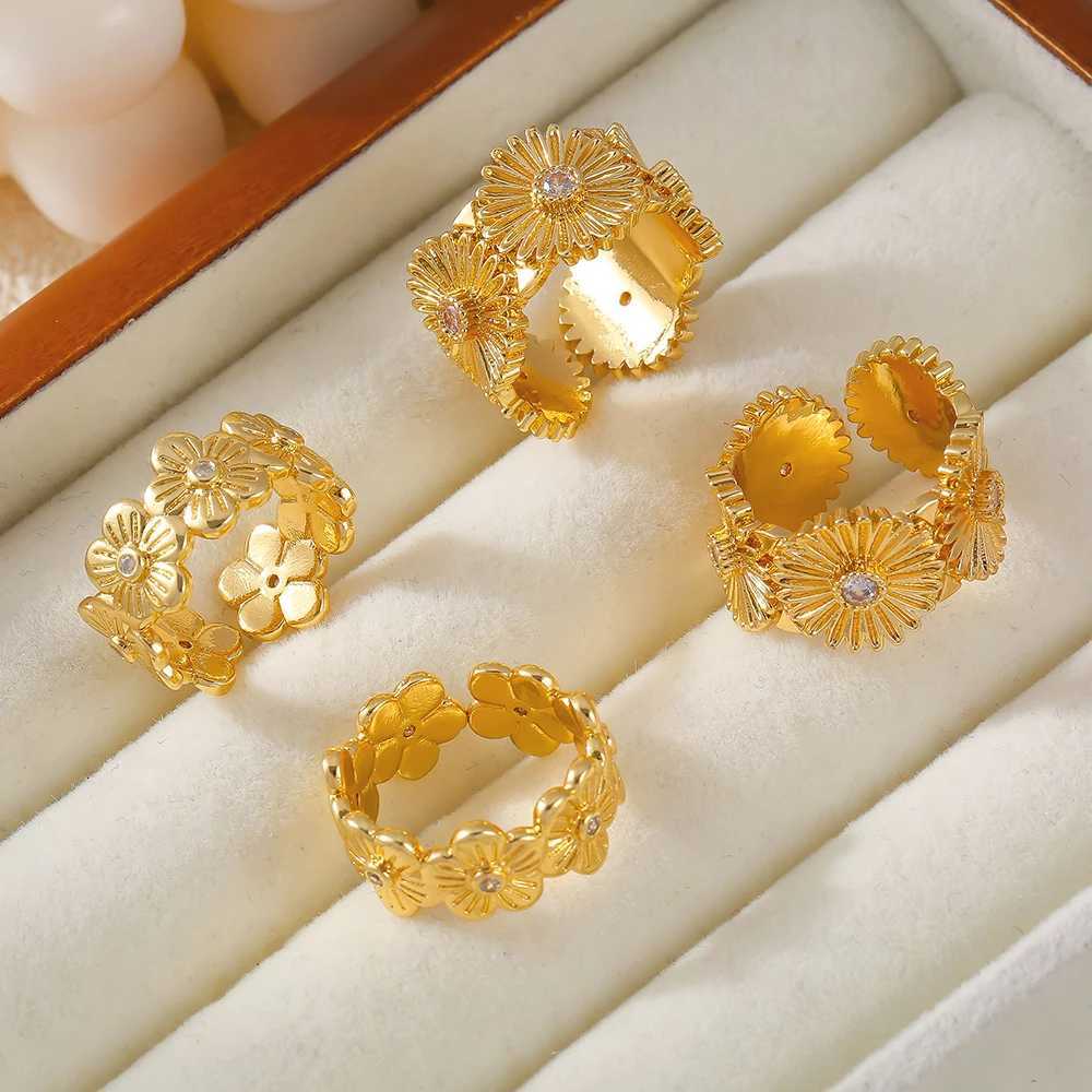 Nivora Fashion Copper Opening Rings For Women Sun Flower Rhinestone Women Finger Rings Vintage Gold Color Rings Jewelry Gifts W250911