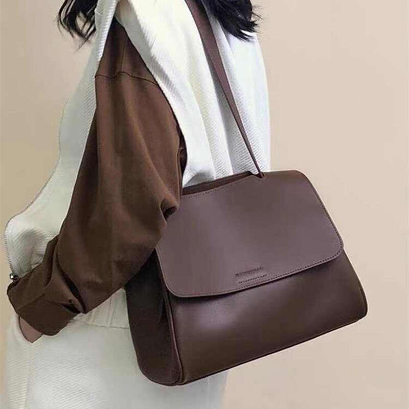 Genuine Leather Women's High-end Handbag Shoulder Cowhide Simple Fashion Large Capacity Versatile Crossbody Bag New Model