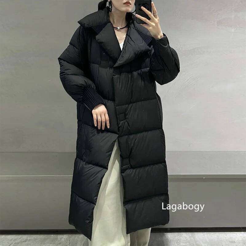 Lagabogy 2025 New Winter Women 90% White Duck Down Long Jackets Thicken Puffer Coat Female Loose Single Breasted Warm Parkas