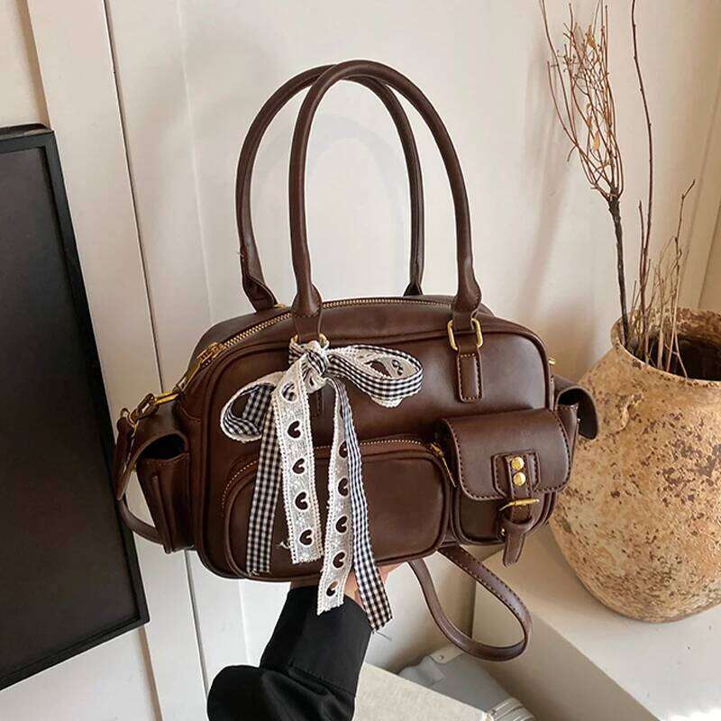 Simple Retro Square Fashionable Bow-Decorated Shoulder Versatile Popular Commuter New Style Exquisite Boston Bags