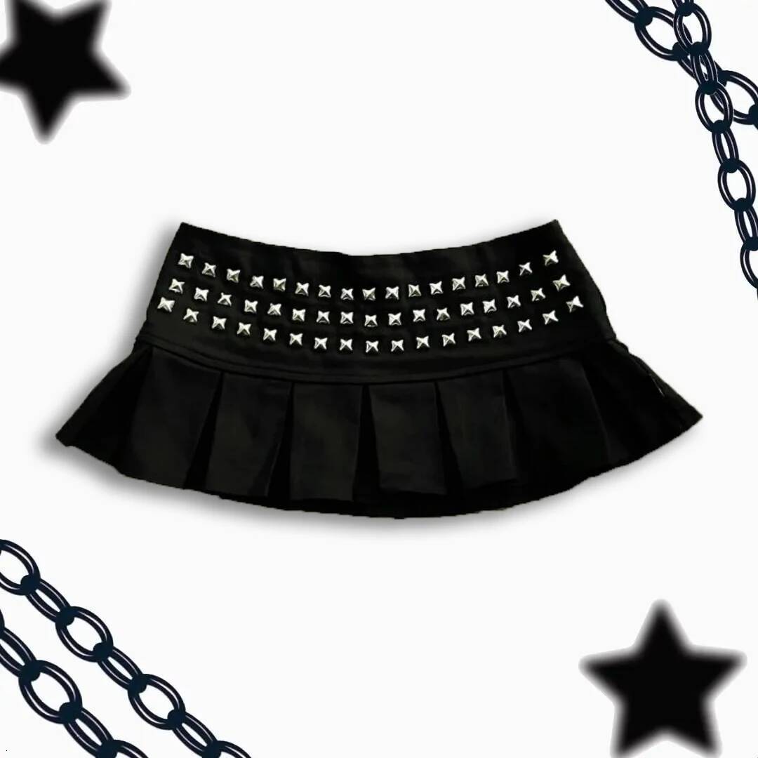 Y2k Clothes Gothic Punk Studded Mini Haruku Sexy Ultra Short Rivet Pleated Hot Girl Kawaii Skirt Womens Clothing dongdumaoyi