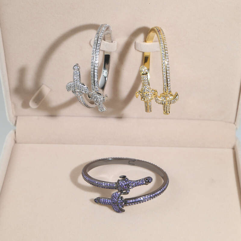 Fashion New Double Sword Cross Bracelet with Zircon for Men Hip Hop Jewelry