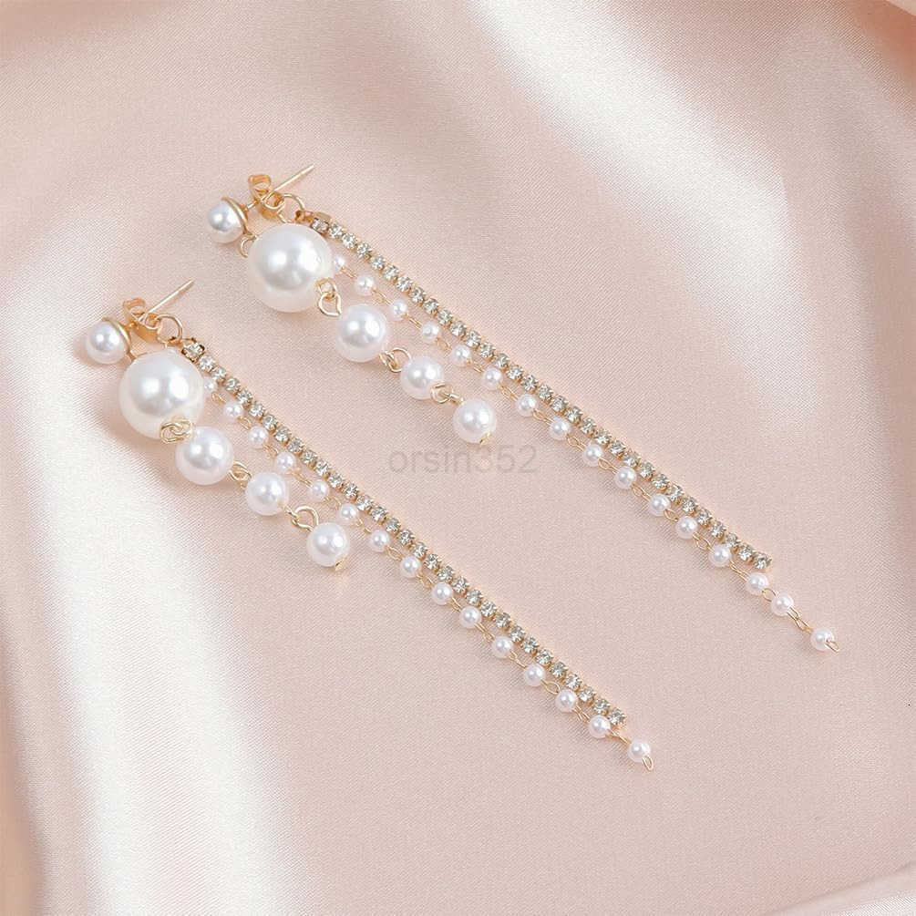 Beaded Pearl Drop Dangle Earrings for Women Charm Crystal Pearls Zircon Long Tassel Stud Earring Dangling Exquisite Prom Party Jewelry GiftsW250911