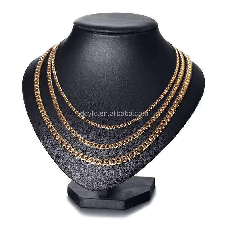 High Quality Stainless Steel Cuban Link Chain Necklace for Men Black Gold Silver Trendy Jewelry Gold Plating Chain