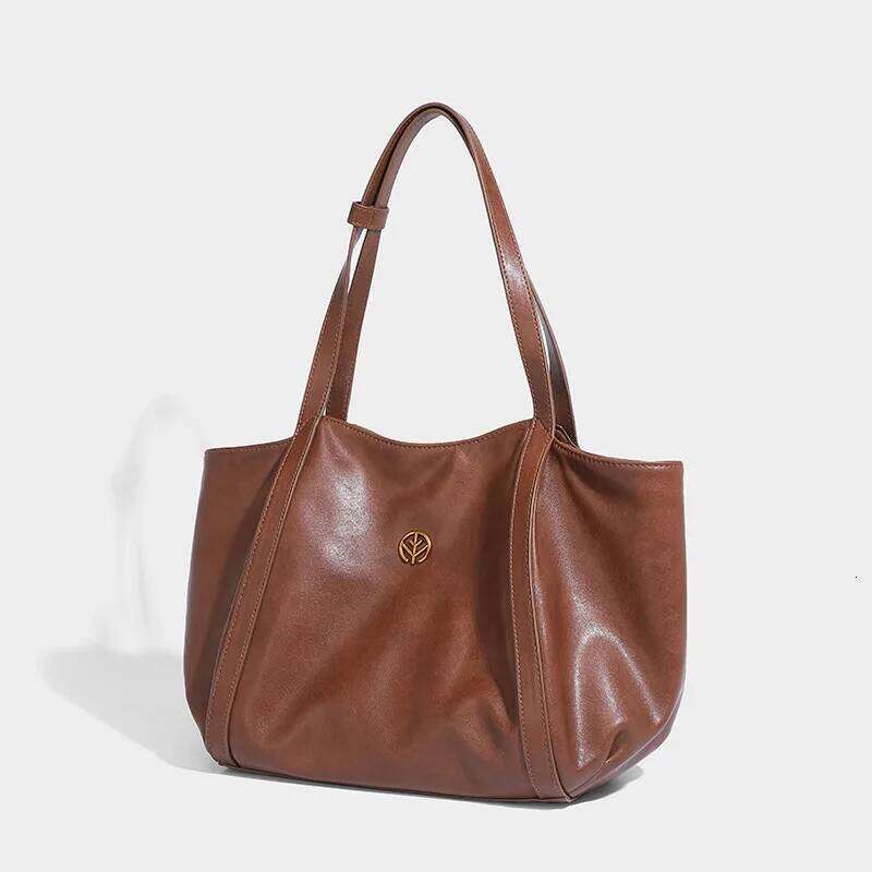 Retro tote bag, fashionable commuting handbag, large capacity Maillard single shoulder computer bag for women