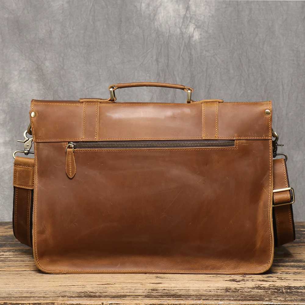 Briefcase Crazy Horse Leather Mens Cowhide Shoulder Crossbody Bag Large Capacity Genuine Leather Laptop Bag Z250906