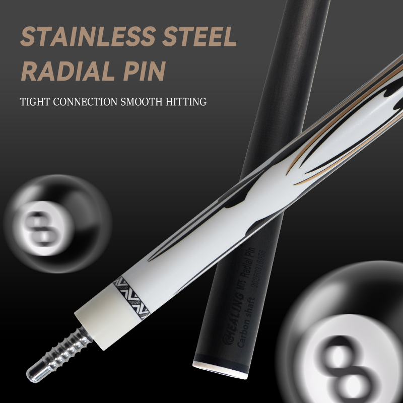 OKHEALING 1/2 Split Pool Cue Carbon Fiber Billiard Cue Stick 12mm Tip Radial Pin / 8 Teeth Joint Total Length 1474mm/58inch Weight 19Oz Billiard Stick