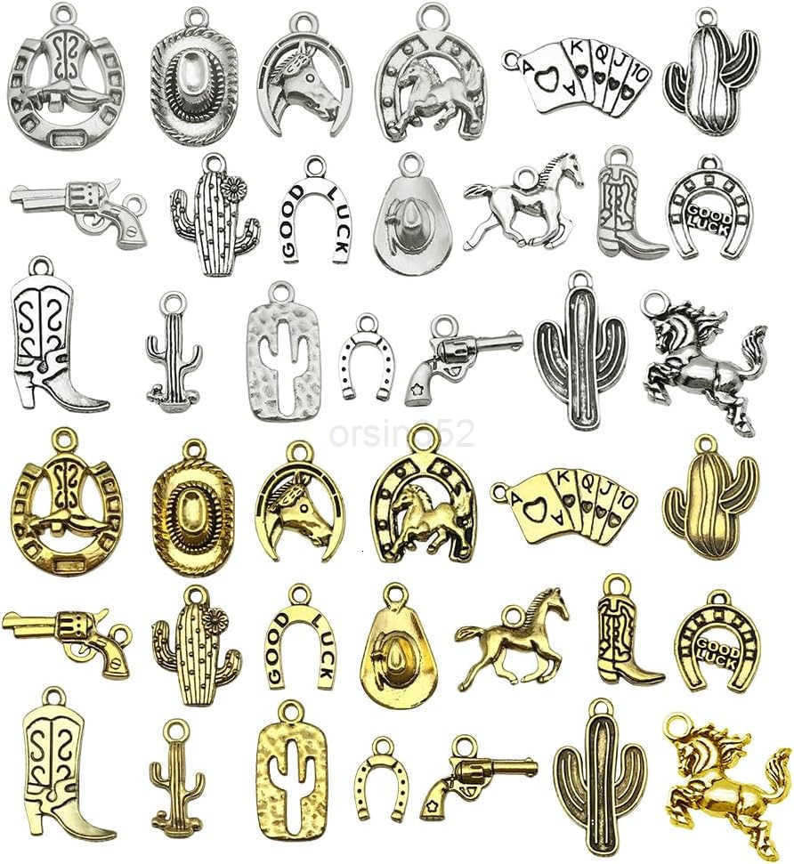 30pcs Western Cowboy Charms for Jewelry Making Alloy Boot Gun Cowboy Boot Hat Horse Cactus Charms Pendants for Necklace Earrings Keychain Fathers Day 