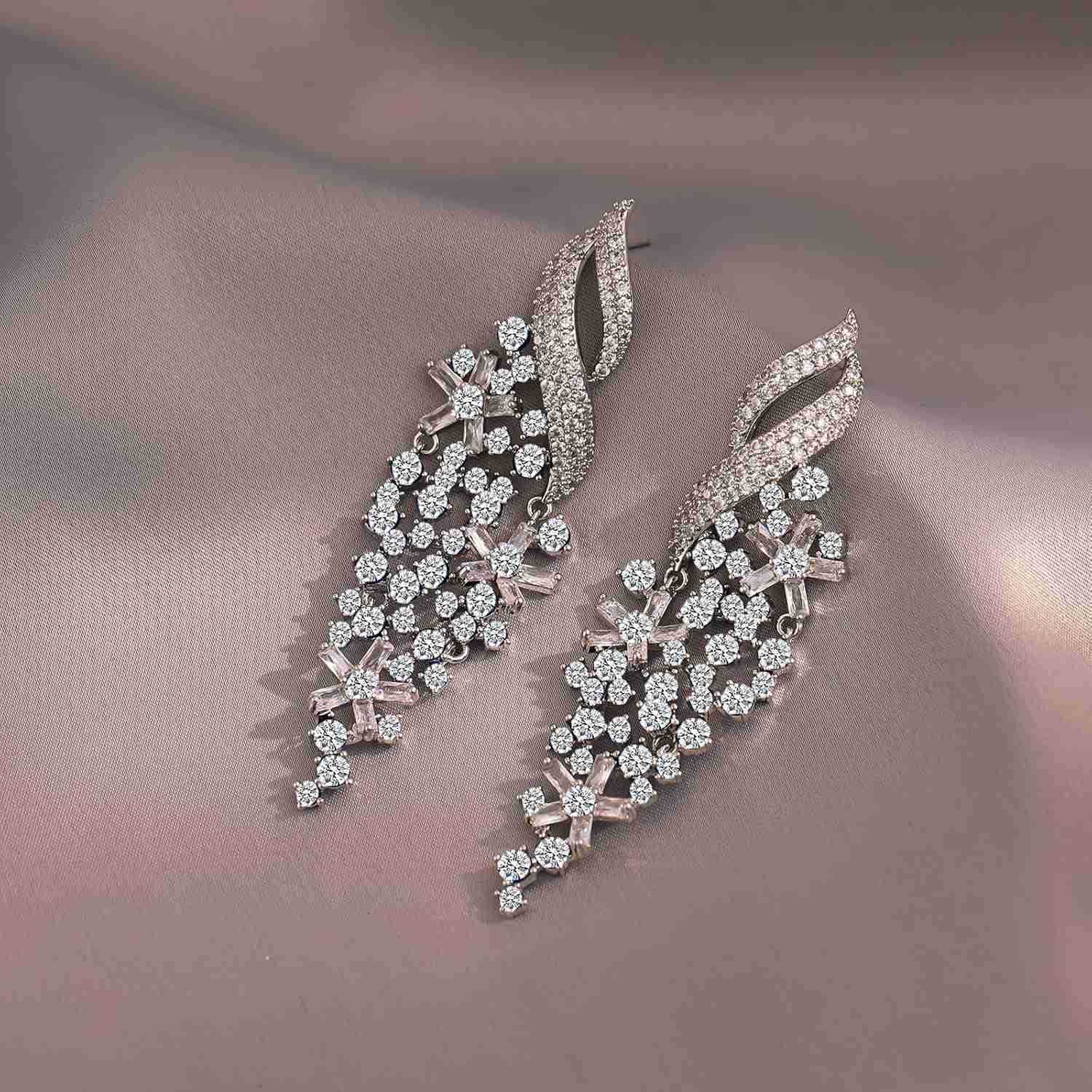 Gemstone Drop Dangle Earrings Rhinestone Cluster Earrings Luxury Bridal Flower Fashion Jewelry 18K Gold Plated 925 Sterling Silver Posts Sparkly Eveni