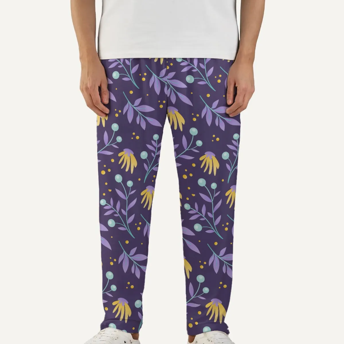 DHgatepod Men's All-Over Print Sleep Pants - Soft Milk Silk Fleece, Breathable Lounge Pants with Elastic Waistband for Home Comfort