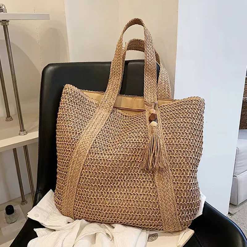 New Summer Bag Womens Beach Bag Large Capacity Straw Woven Shoulder Bags Vacation Bag For Women With Pendant Z250911