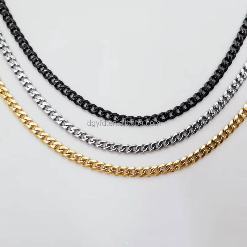 High Quality Stainless Steel Cuban Link Chain Necklace for Men Black Gold Silver Trendy Jewelry Gold Plating Chain