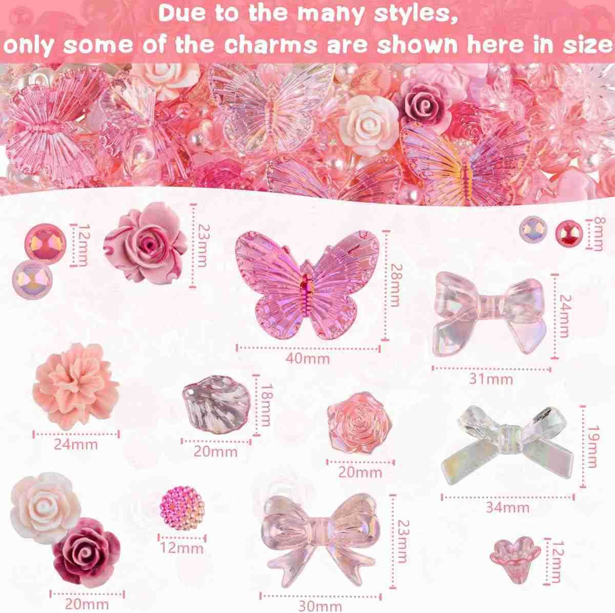 350 Pieces 3D Resin ABS Colorful Rose Flower Bows Butterfly Charms with Flatback Half Round Pearl Beads for Earring Necklace Craft DIY Making Supplies