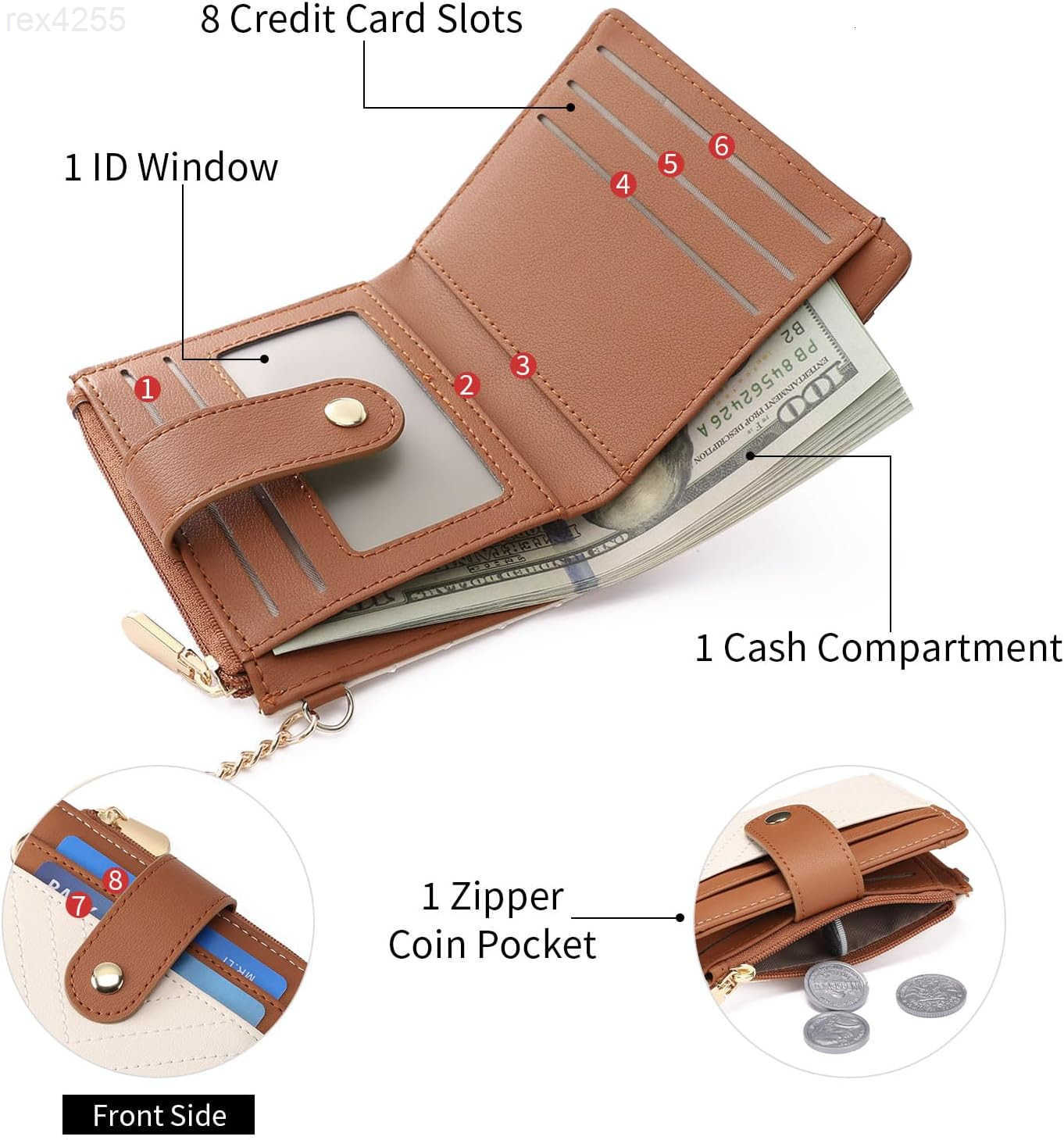 Slim Wallet for Women RFID Blocking Credit Card Holder Bifold Wallet with Zipper Coin Pocket ID WindowW250911