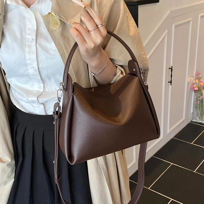 PU Leather Bucket Bag Women s Shoulder Bag Short Handle Handbag Solid Color Women s Crossbody Bag Fashionable And Versatile Commuting Designer Bag
