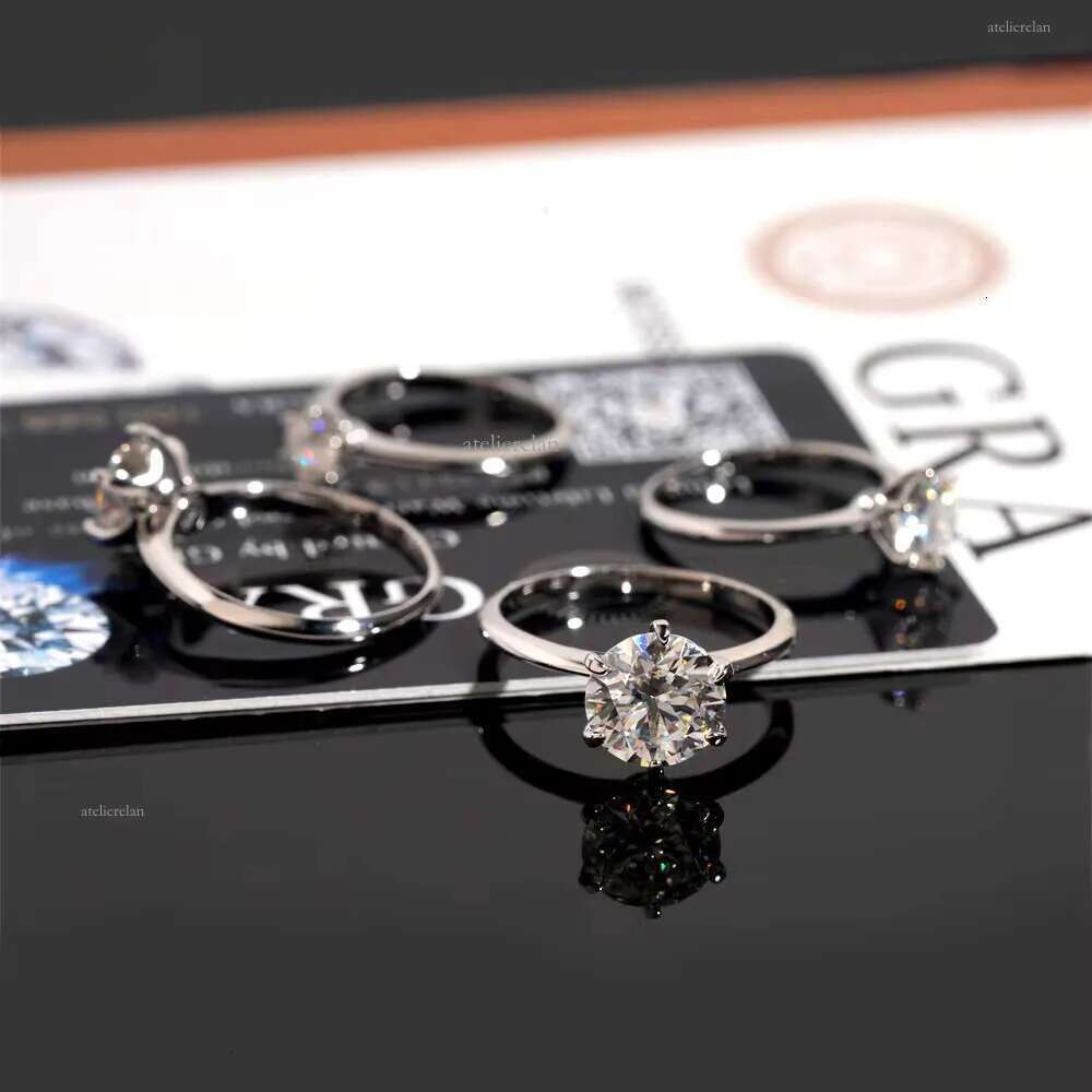 0.5ct 1ct 2ct 3ct Moissanite Engagement Rings Sier 6 Prong Set Women Wedding Ring Pass dia tester Solitaire ring