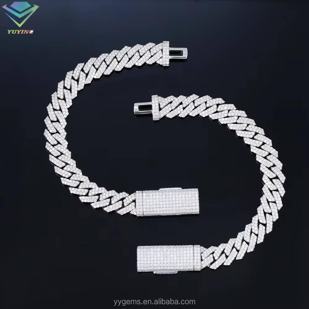 8MM20MM Wide S925 Silver Gold Plated Iced Out Moissanite Diamond Bracelet for Hip Hop Jewelry