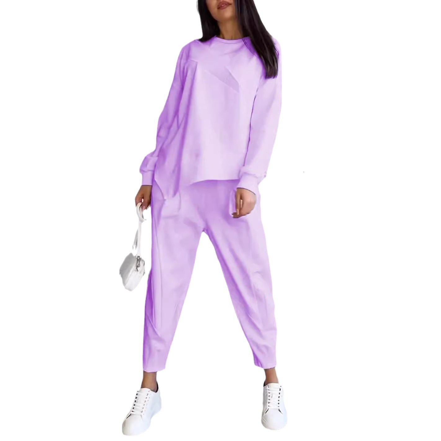 2025 autumn and winter casual round neck loose irregular long sleeved sportswear set, new designer knitted clothing for autumn and winter
